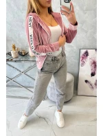 Velurová mikina s kapucí pudrově růžová