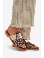Elegantní Sandály Z Přírodní Kůže Na Ploché Podpatky Zazoo 40423 Panterka