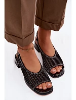 Ozdobené otevřené dámské sandály na podpatku semiš D&A CR61-3131 Černé