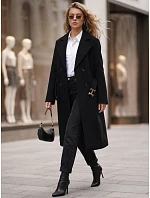 Elegantní černý dámský dvouřadý kabát s páskem FashionStreet NY0791 Elegantní černý dámský dvouřadý kabát s páskem FashionStreet NY0791