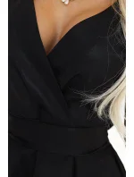 348-10 SCARLETT rozšířené šaty s obálkovým výstřihem a páskem - ČERNÁ S BROKEREM