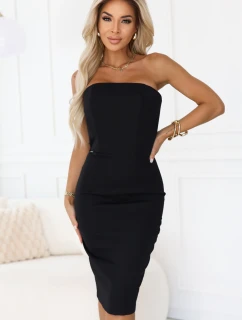 642-1 Korzetové tužkové midi šaty s odhalenými rameny - černé