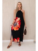 Viskózové šaty uvázané kolem krku černý Viskózové šaty uvázané kolem krku černý