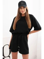 Dámská máslová souprava s halenkou s krátkým rukávem a šortkami s gumičkou černý