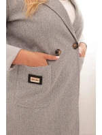 Dámský elegantní kabát Plus Size s límcem a velkými kapsami šedý