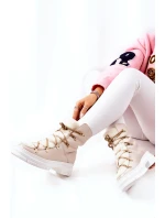 Polstrované kůže Trapeři Boty Světle Bezove Nerisso