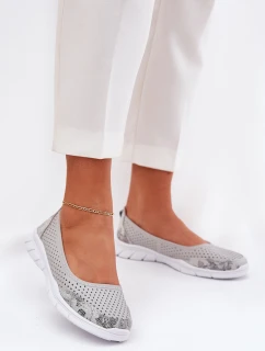 Kožené perforované baleríny Vinceza 95323 šedé