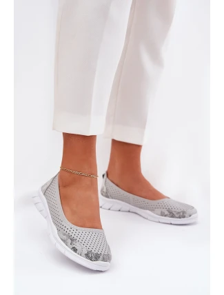 Kožené perforované baleríny Vinceza 95323 šedé