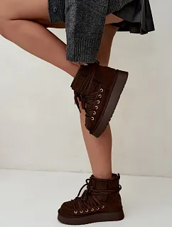 Kožené semišové zimní boty s kožešinou D&A GR62-6021 Hnědé