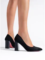 Krásné černé dámské  lodičky na širokém podpatku