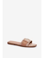 Lesklé Dámské Žabky S Ozdobou Beige Taleci Lesklé Dámské Žabky S Ozdobou Beige Taleci