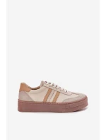 Dámské Kožené Tenisky Na Platformě Zazoo N1234 Béžové Dámské Kožené Tenisky Na Platformě Zazoo N1234 Béžové