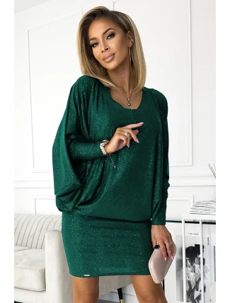 402-2 Netopýří šaty s výstřihem - lahvově zelené s brokátem 402-2 Netopýří šaty s výstřihem - lahvově zelené s brokátem