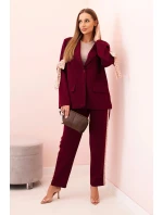 Dámský komplet s viskózou – sako s klopami a kalhoty s lampasem švestkový