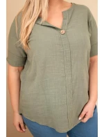 Dámská bavlněná halenka Plus Size s výstřihem na knoflíky khaki