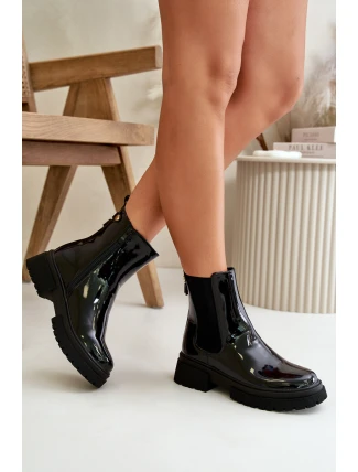 Lakové boty s zipem na kotníku černé Groesta