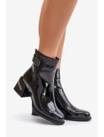 Lakované Boty Na Podpatku Zateplené Černé MR880-093