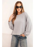 Dámská mikina s ozdobným zakončením na spodku šedá Dámská mikina s ozdobným zakončením na spodku šedá