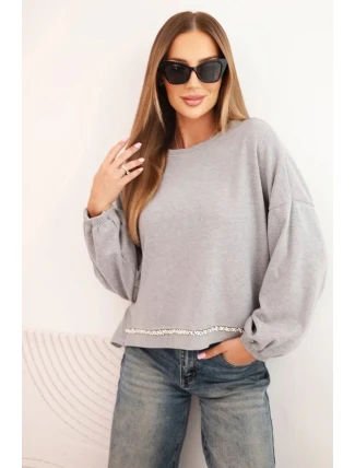 Dámská mikina s ozdobným zakončením na spodku šedá Dámská mikina s ozdobným zakončením na spodku šedá