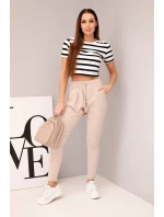 Dámské tepláky s elastickým pasem a šňůrkou béžové