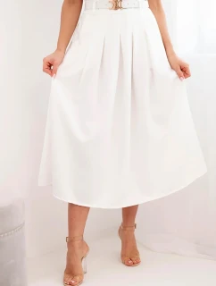 Dámská viskózová sukně s páskem a záhyby ecru