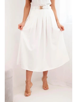 Dámská viskózová sukně s páskem a záhyby ecru