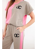 Dámský komplet máslový s oversize mikinou a širokými kalhotami růžový + fango