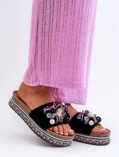 Dámské žabky na platformě s ozdobami S.Barski HY077 černé