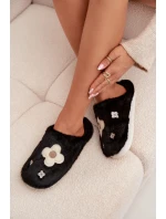 Kožešinové pantofle s květinami Černé Selinne