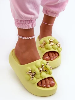 Dámské pěnové pantofle se zdobením na silné podrážce, limetka Bremavia