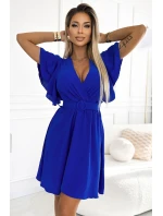 586-2 Dámské šaty s obálkovým výstřihem, rukávy a páskem - CHABROW