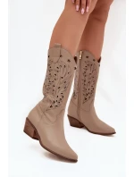 Kožené Kozačky S Vzorkovaným Svrškem Tmavě Béžové Zazoo 3714 Kožené Kozačky S Vzorkovaným Svrškem Tmavě Béžové Zazoo 3714