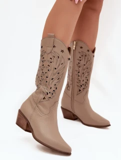 Kožené Kozačky S Vzorkovaným Svrškem Tmavě Béžové Zazoo 3714