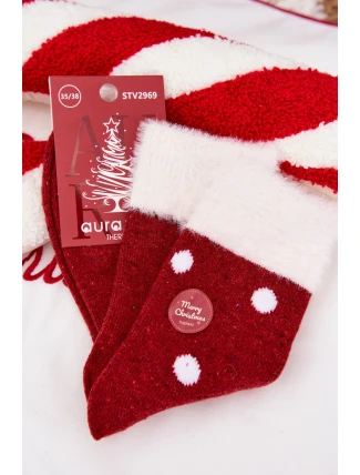 Dámské vánoční ponožky s kožíškem a puntíky z alpakové vlny Červené