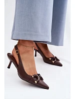 Dámské sandály na podpatku s ozdobným detailem Čokoládové Brienne