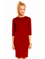 Společenské šaty ZOFIA zdobené falešným límečkem středně dlouhé bordó - Bordó - Lental