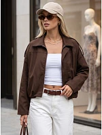 Krátká dámská přechodová látková bunda, hnědá, FashionStreet TY5956 Krátká dámská přechodová látková bunda, hnědá, FashionStreet TY5956