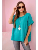 Mušelínová halenka s náhrdelníkem světle modrozelená