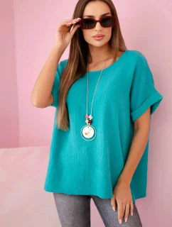 Mušelínová halenka s náhrdelníkem světle modrozelená