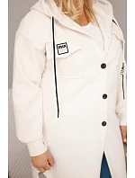 Dámský kabát Plus Size s kapucí zapínaný na knoflíky světle béžový