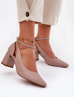 Kožené Lodičky Na Podpatku Maciejka K6816-04 Béžové