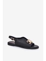 Dámské Sandály Na Plochém Podpatku Se Zlatou Ozdobou Černé Amelira