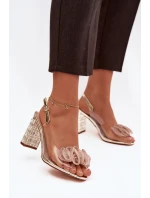 Sandály na podpatku s krystaly D&A MR52-237 zlaté