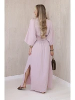 Mušelínové šaty s výšivkou v pase tmavě růžová