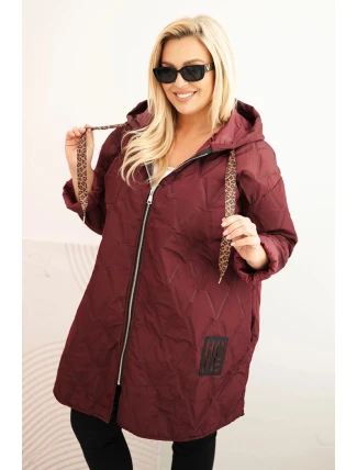 Dámská bunda Plus Size prošívaná s kapucí a nápisem HOPE švestková