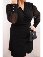 Dámská elegantní Plus Size šaty z viskózy a s dlouhým rukávem modrá Dámská elegantní Plus Size šaty z viskózy a s dlouhým rukávem modrá