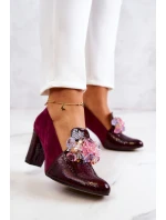 Semišové lodičky z hadí kůže s kaštanově hnědým ornamentem Mallory