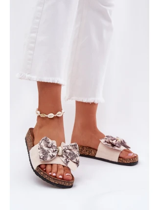 Dámské pantofle s mašlí na korkové platformě béžové Lisandrea