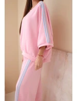 Dámský set viskózový máslový s širokou nohavicí a volnou blůzou světle růžový