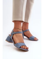 Dámské Sandály Na Podpatku Z Ekokože Modré Leisha